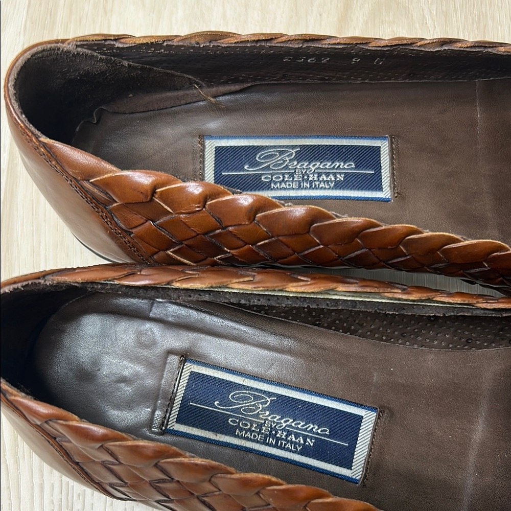 Bragano by Cole Haan 👞 Men's Brown Woven Leather Penny Loafers 9M Made in Italy - Picture 6 of 16